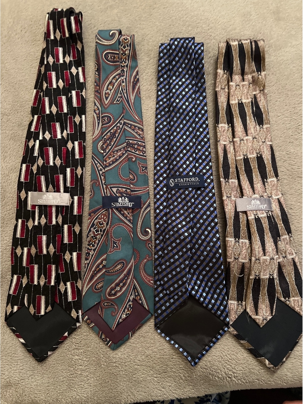 Set of 4 Stafford Men's Silk Ties with Various Patterns